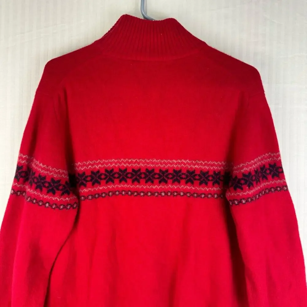 J. Crew Vintage Size X-Large %100 Lambs Wool Pullover Sweater 1/4 Zip Fair Isle